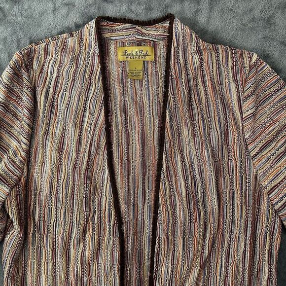 Peck & Peck‎ Open Front Cardigan Women’s L Bronze Multicolor Woven Bohemian - Picture 3 of 8